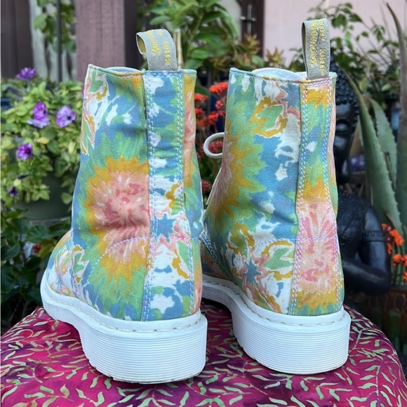 Dr. Martens Retro Tie Dye Colorful Boho Floral Canvas Vegan Boots - Picture 10 of 14